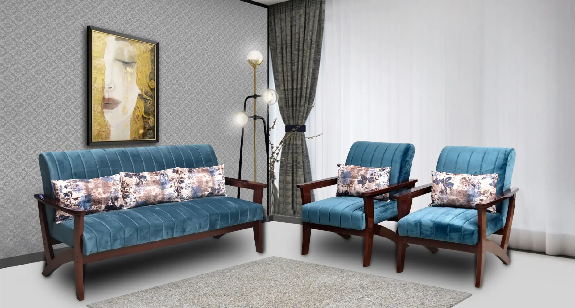 Y Wood Sofa Set 3+1+1