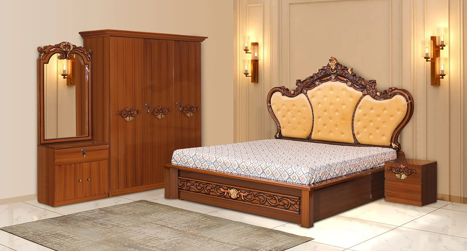 Crown Bedroom Set With Door Wardrobe Dresser or Side Table Of Drawer